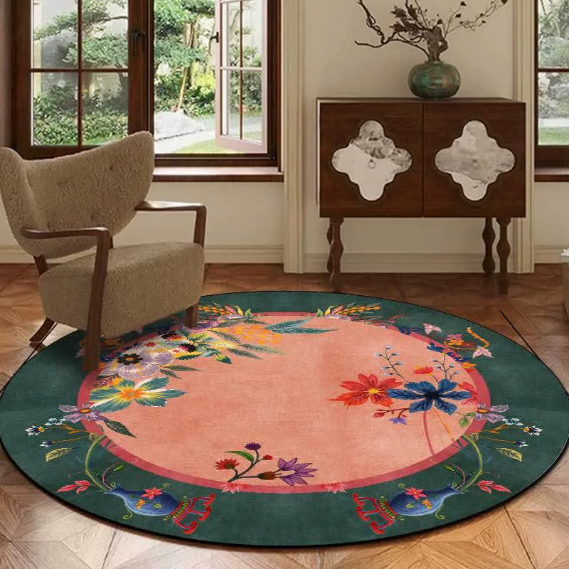 Enhanced Ownkoti Vintage Bright Floral Round Area Rug Professional