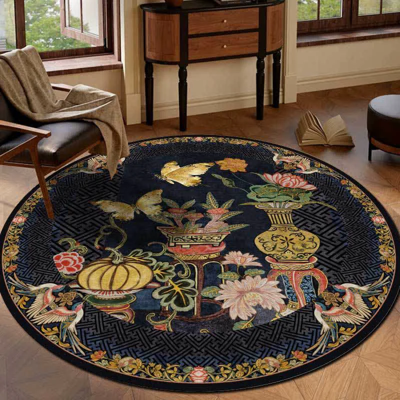 Classic Ownkoti Floral Butterfly Anti-slip Round Area Rug Functional