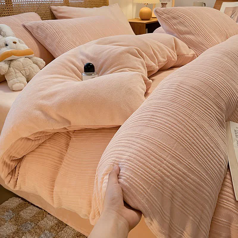 Efficient Ownkoti Vertical Striped Textured Plush Bedding Set 4PCS Consistent
