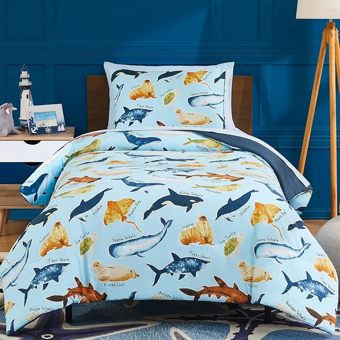 Crafted Twin Comforter Set for Boys-5 Pieces Ocean Animals Glow in the Dark Twin Bedding Sets for Kids Ultra Soft Bed in A Bag with Sheets Exclusive