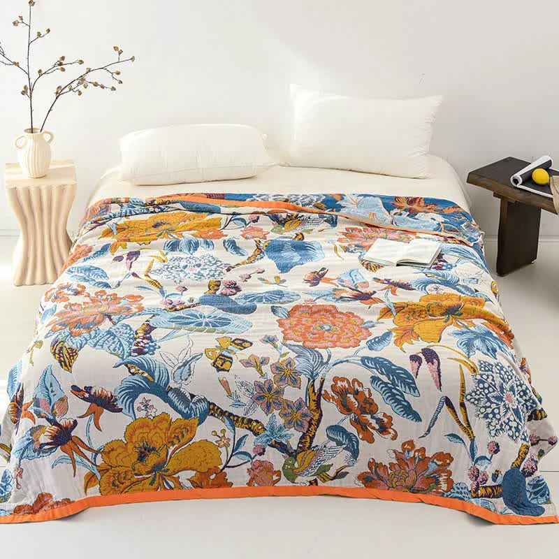 Long-Lasting Ownkoti Flourishing Floral Cotton Gauze Reversible Quilt Proven