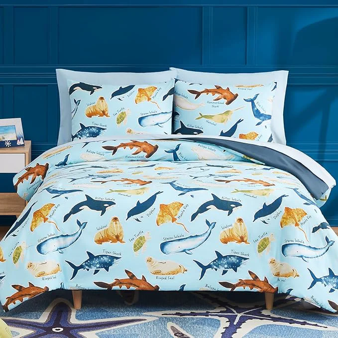 Fast Full Size Comforter Set for Boys-7 Pieces Ocean Animals Glow in the Dark Full Bedding Sets for Kids Ultra Soft Bed in A Bag with Sheets Trendy
