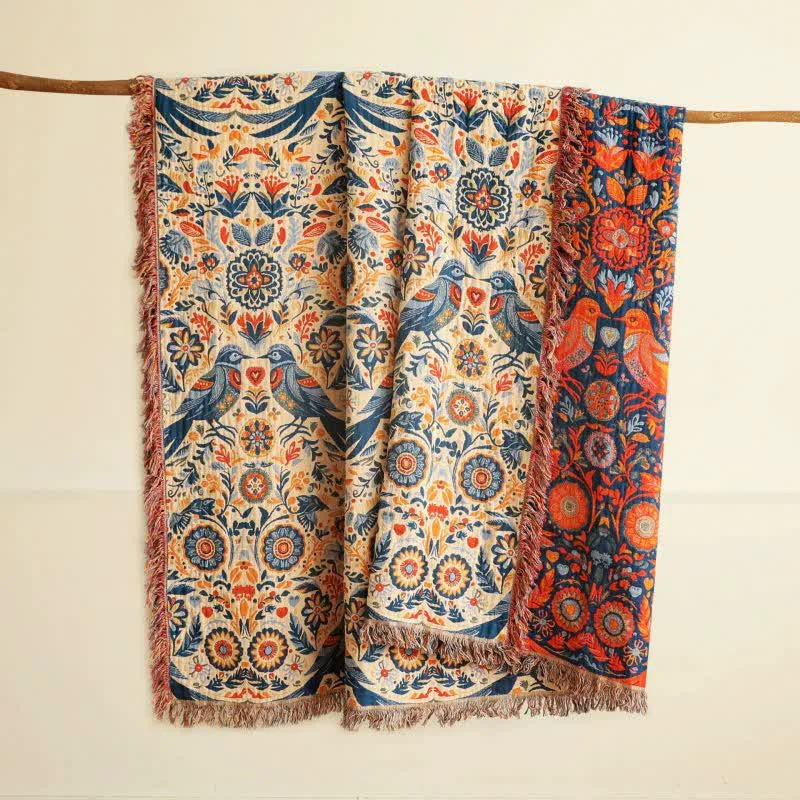 Unique Ownkoti Vintage Bird Cotton Gauze Tassel Blanket Pure