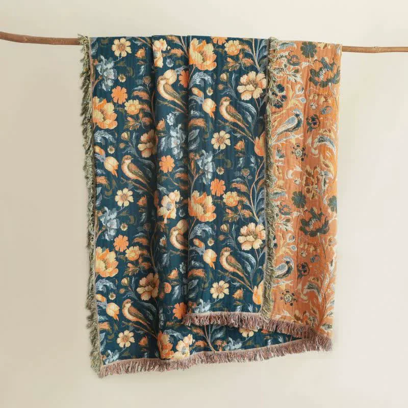 Top-Quality Ownkoti Vibrant Floral Bird Tassel Cotton Blanket Prestigious