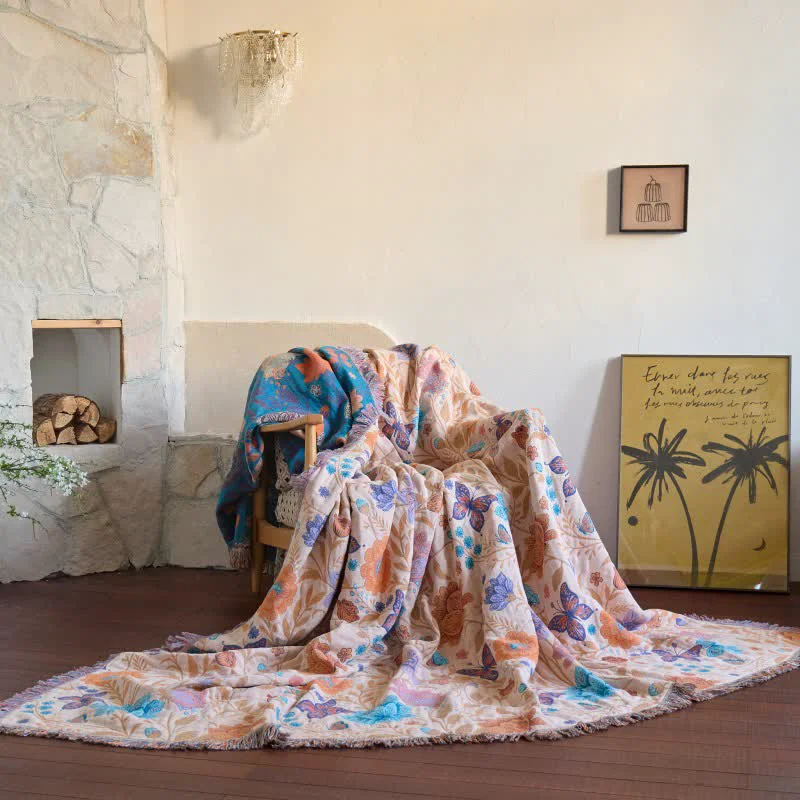 Organic Ownkoti Pastoral Butterfly Cotton Tassel Blanket Traditional