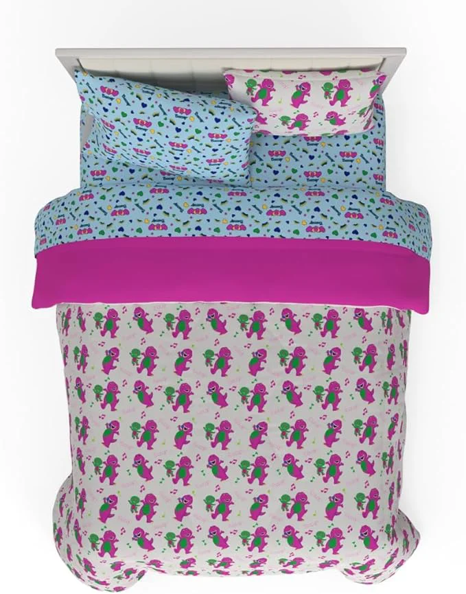 Exceptional Barney amp Friends Bedding 7 Piece Super Soft Reversible Comforter and Sheet Set with Sham Queen ly Licensed Product By Franco Solid