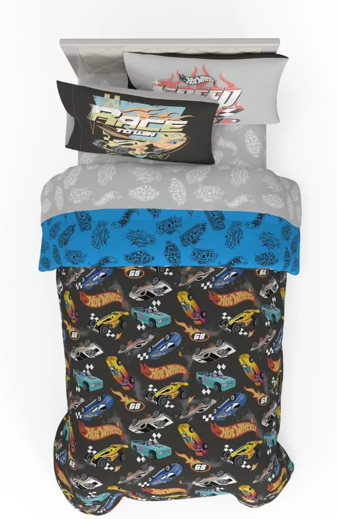 Stylish Hot Wheels Kids Bedding Super Soft Comforter and Sheet Set with Sham 5 Piece Twin Size ly Licensed Product By Franco Trusted