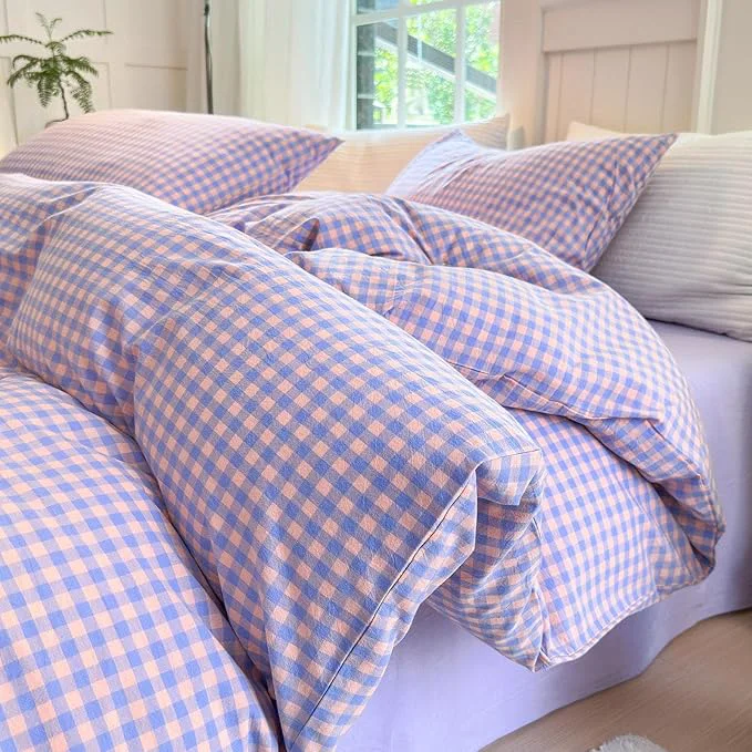 Convenient LifeTB Twin XL Comforter Set Purple Gingham Comforter with 2 Pillowcases Purple Pink Grid Plaid Comforter Set for Girls Women Fluffy Soft Lightweight Bedding Set Fluffy Checkered Comforter Twin XL Contemporary