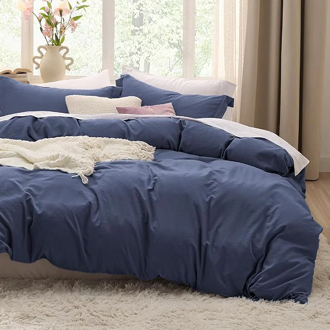 Outstanding Bedsure Navy Blue Oversized King Duvet Cover - 3 Pieces Prewashed Cotton-Like Polyester Extra Soft Bedding Set Includes 1 Duvet Cover 120x98 Inches with Zipper Closure amp 2 Pillow Shams No Comforter Lightweight