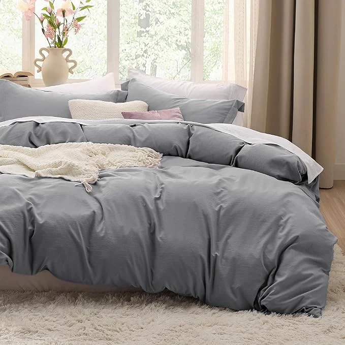 Solid Bedsure Grey Duvet Cover Twin Twin XL Size - 2 Pieces Prewashed Cotton-Like Polyester Extra Soft Bedding Set Includes 1 Twin Duvet Cover 68x90 Inches with Zipper Closure amp 1 Pillow Sham No Comforter Exclusive