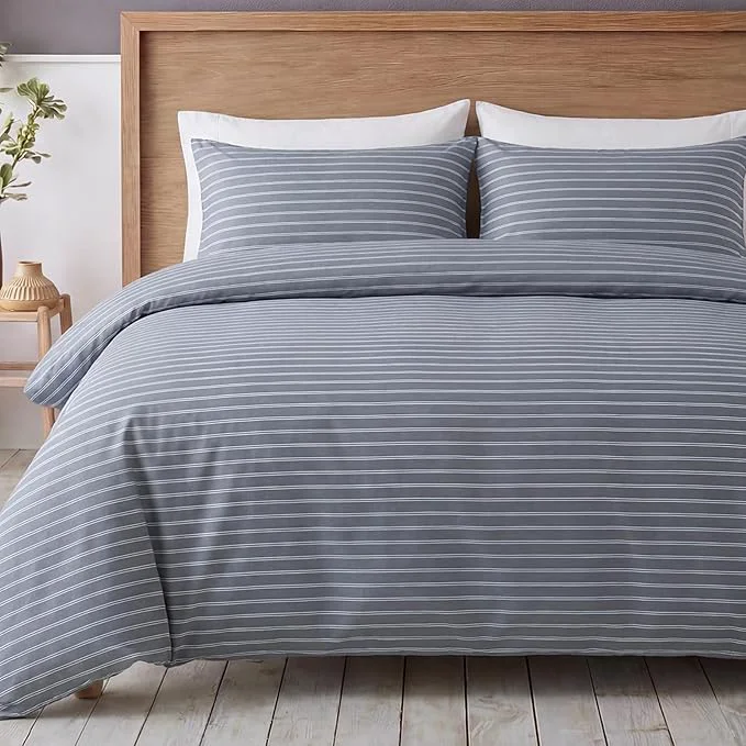 Advanced Bedbay Grey Striped Duvet Cover Set King Size Cotton Sateen Bedding Set Modern Minimalist Hotel Style 3 Piece Duvet Cover Soft Breathable All-Season Bedding Prestigious