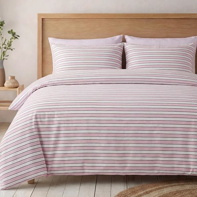 Bedbay Cotton Striped Duvet Cover Set Queen Size Soft Blush Pink Stripe Bedding Set Cotton Sateen Minimal Casual Hotel Style Duvet Cover 3 Piece for All Seasons Premium