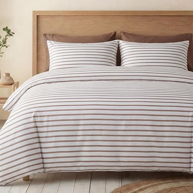 High-Grade Bedbay Beige Striped Duvet Cover Set King Size Cotton Sateen Bedding Soft amp Breathable Neutral Bedding Set Modern Farmhouse Style 3 Pcs Striped Comforter Cover with Zipper amp Corner Ties Excellent