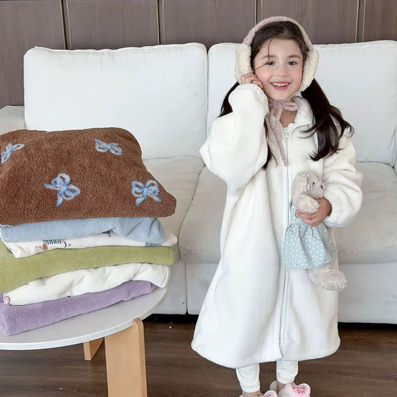 Official Ownkoti Simple Hooded Plush Zip-Up Child Robe Smart