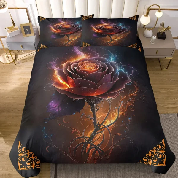 Reusable Rose Bathing Fire Duvet Cover Fashionable