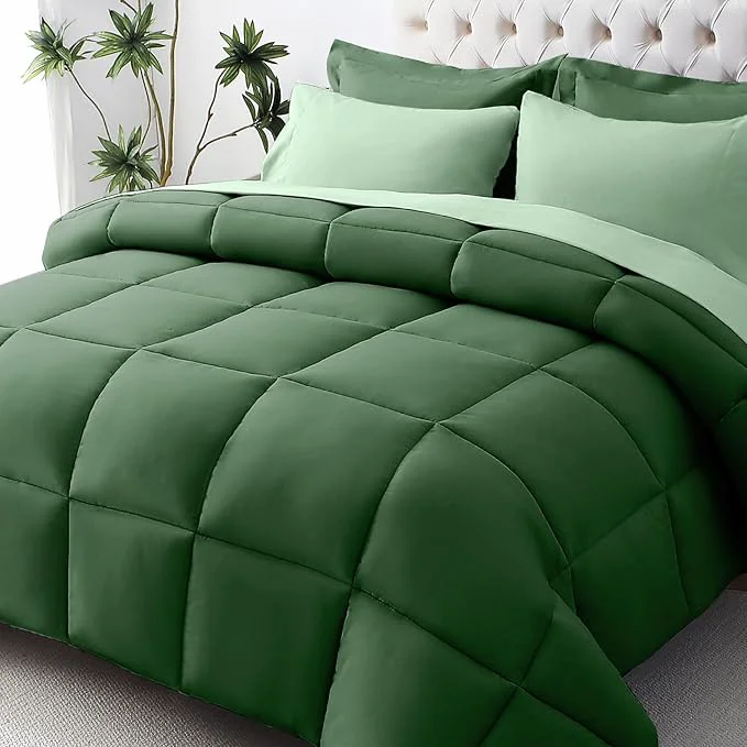 Practical JOLLYVOGUE Twin XL Comforter Set Ultra-Soft Bed in a Bag Twin XL Size 5 Pieces Oeko-TEX Bedding Set with Down Comforter Sheets Pillowcases amp Shams Dark Green amp Light Green Contemporary