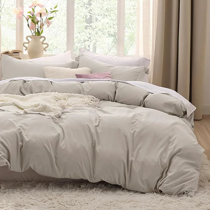 Recyclable Bedsure Oversized Queen Duvet Cover - 3 Pieces Prewashed Cotton-Like Polyester Extra Soft Bedding Set Includes 1 Duvet Cover 98x98 Inches with Zipper Closure amp 2 Pillow Shams Linen No Comforter Healthy