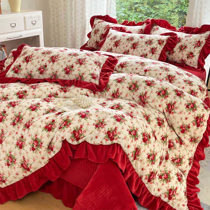 Specialty Ownkoti Romantic Vintage Rose Floral Velvet Bedding Fine