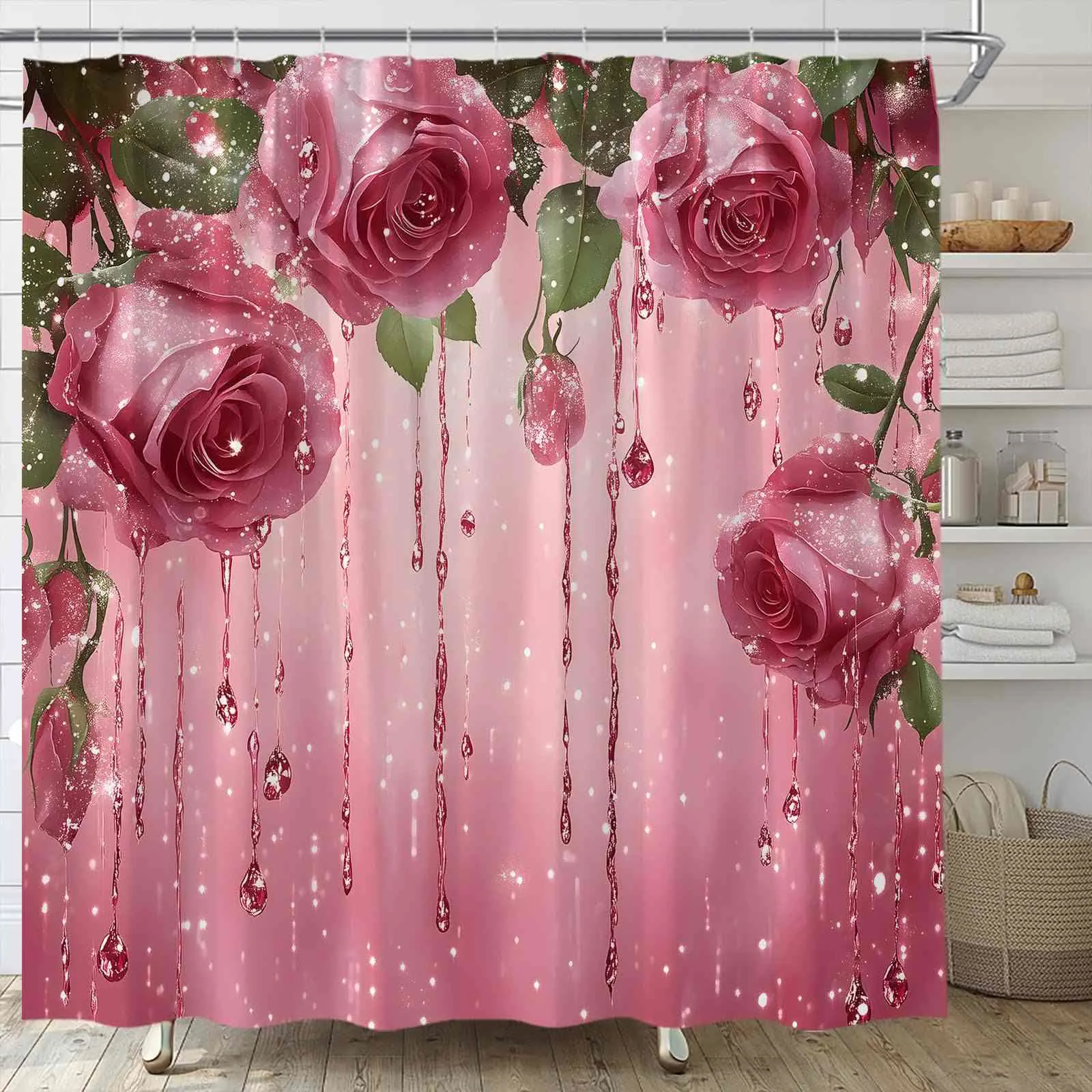 Easy-to-Use Ownkoti Romantic Rose Print Shower Curtain Innovative