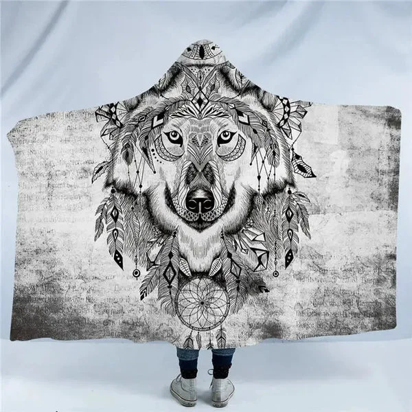 Genuine Wolf Hooded Blanket Convenient