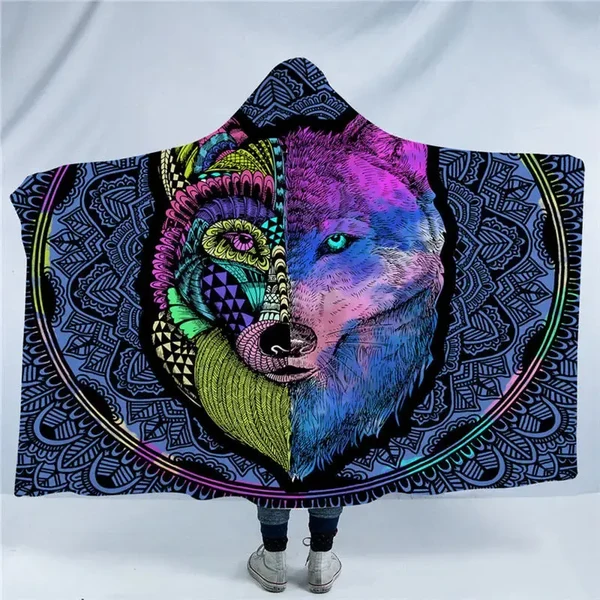 Functional Wolf Hooded Blanket Unique