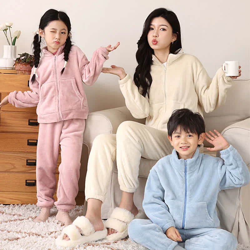 Safe Ownkoti Solid Color Zip-up Warm Child Pajama Set
