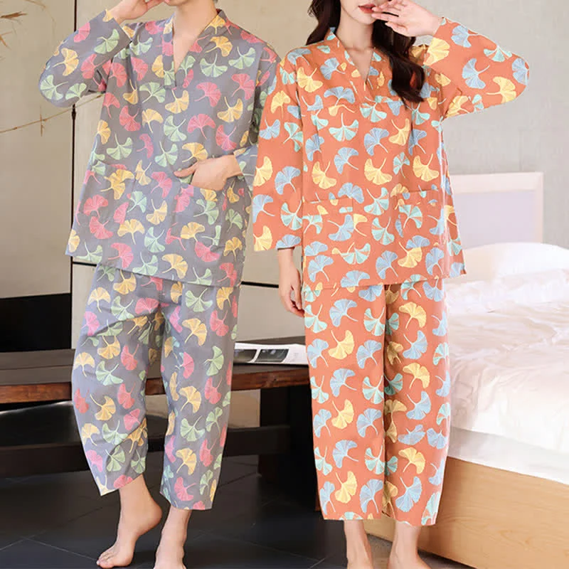 Convenient Ownkoti Ginkgo Leaf Cotton Sauna amp Loungewear Set Minimalist
