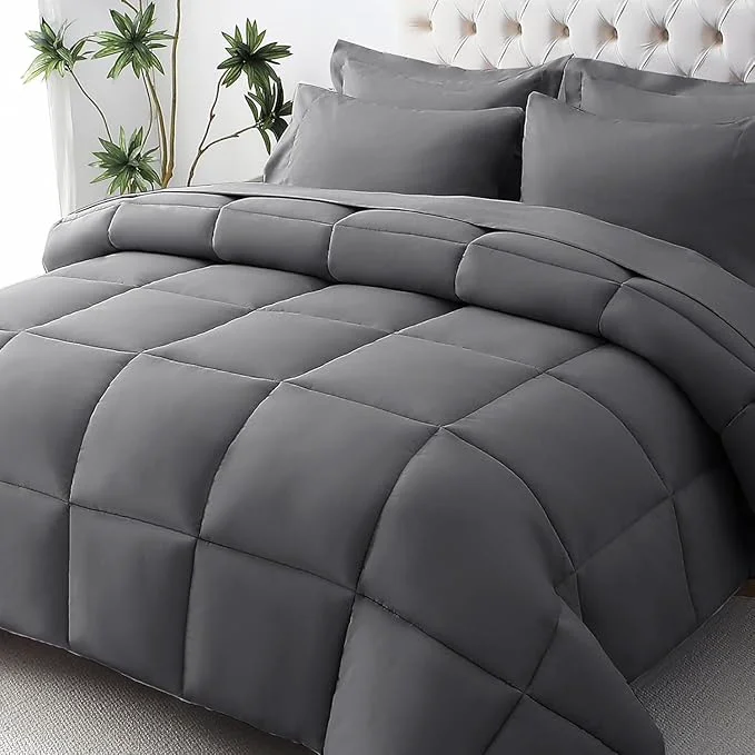 Optimized JOLLYVOGUE Queen Comforter Set Ultra-Soft Bed in a Bag Queen Size 7 Pieces Oeko-TEX Bedding Set with Down Comforter Sheets Pillowcases amp Shams Dark Grey Functional
