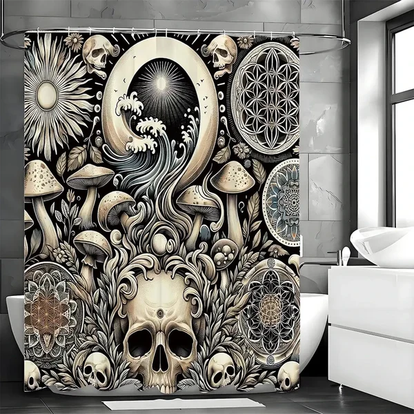 First-Class Gothic Mushroom Skull Shower Curtain Exclusive