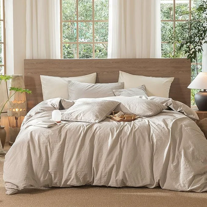 Prestigious MooMee Wavy Striped Duvet Cover Set Washed Cotton Linen Like Textured Breathable Durable Soft Comfy Beige Twin 68 quot x90 quot Crafted