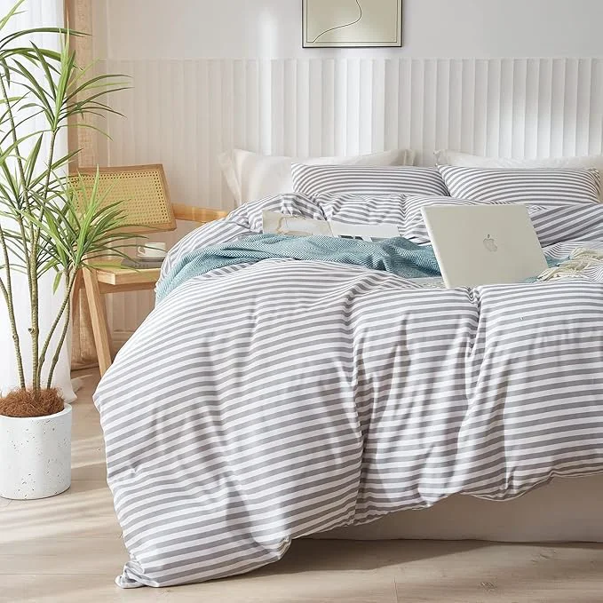Healthy LifeTB Grey Striped Comforter Set Full Modern Style Stripes Pattern Comforter for Men Boy Teen Geometric Grey White Stripe Printed Boho Bedding Comforter for All Season Fluffy Soft Full Comforter Set Premium Material