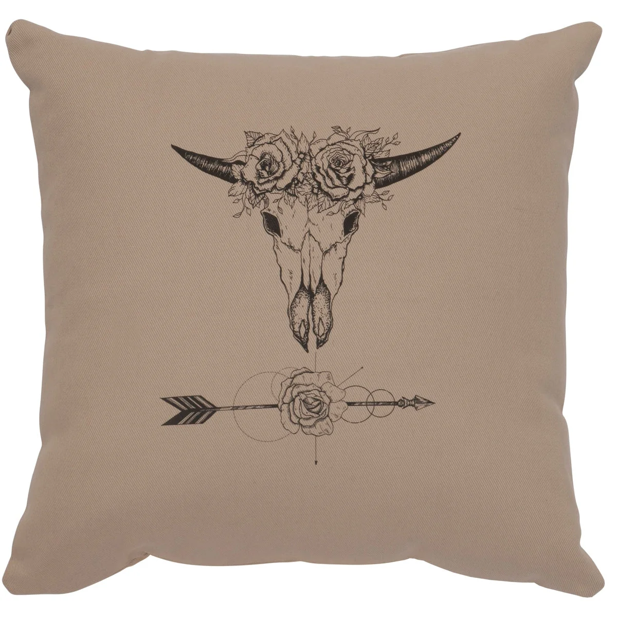 Fine quot Bull and Flowers quot Image Pillow - Cotton Alabaster Functional