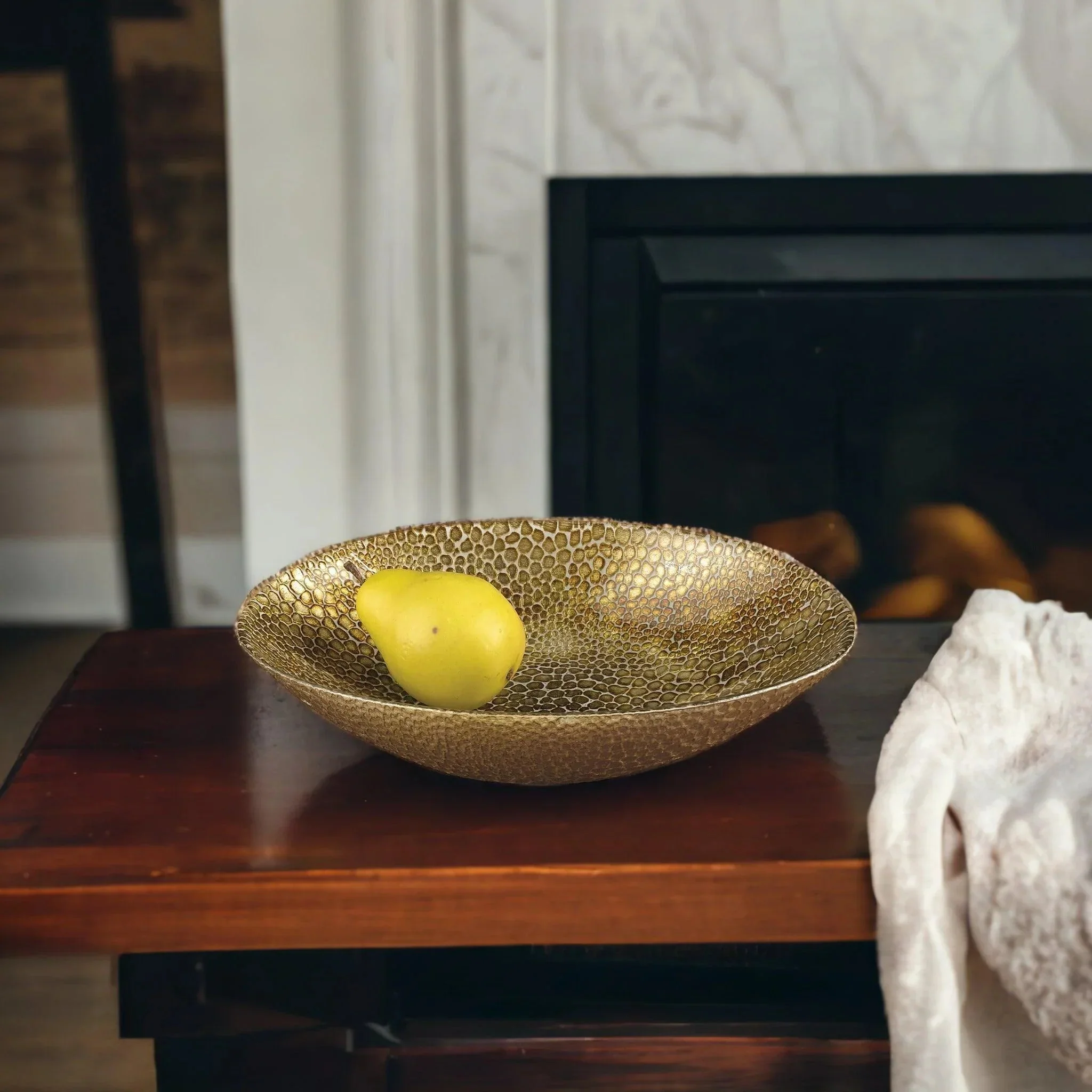 Minimalist Glass Decorative Bowl Oval Bowl with Gold Leaf Snakeskin Pattern Exclusive