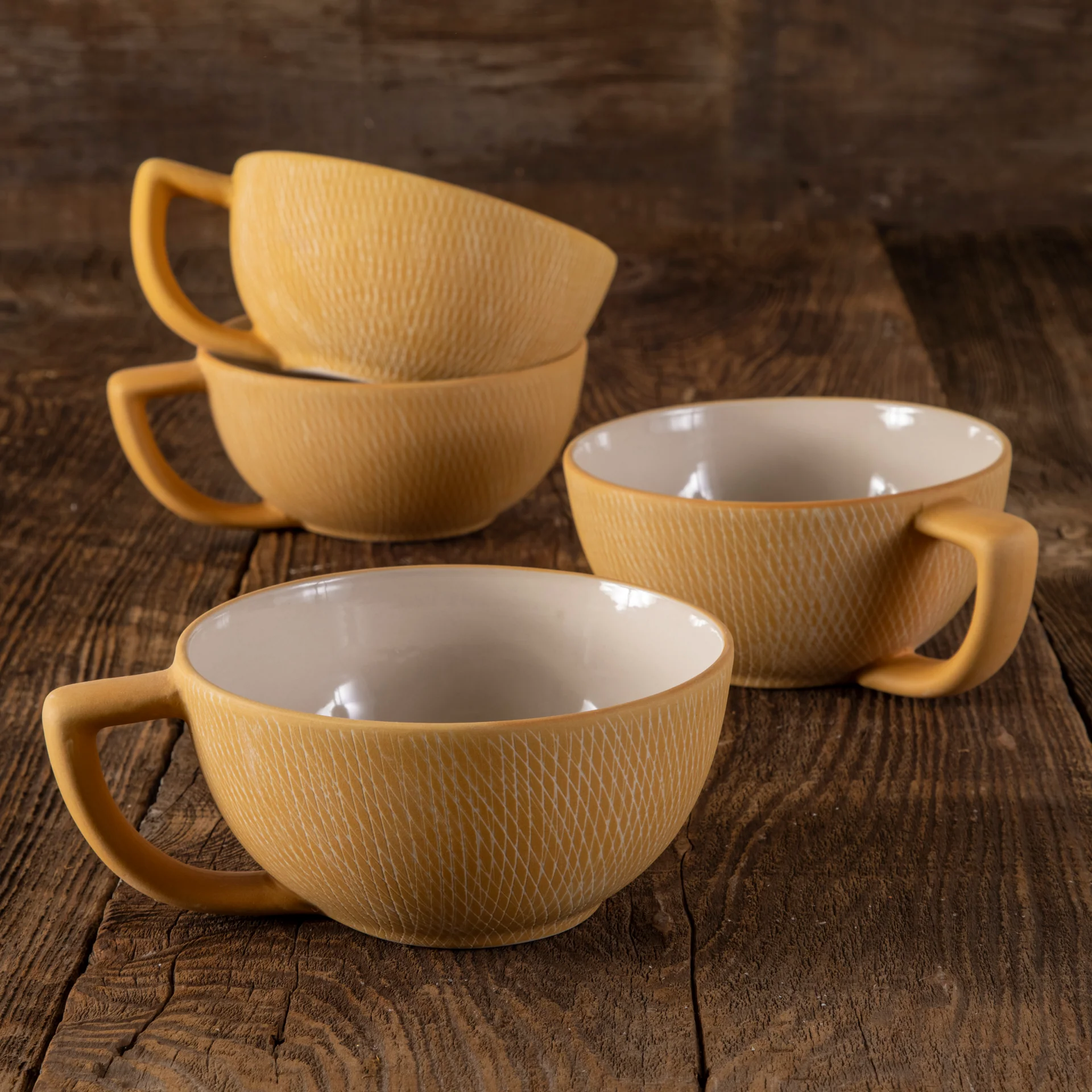 Luxury Marigold Crosshatch Latte Mugs Set of 4 Comfortable