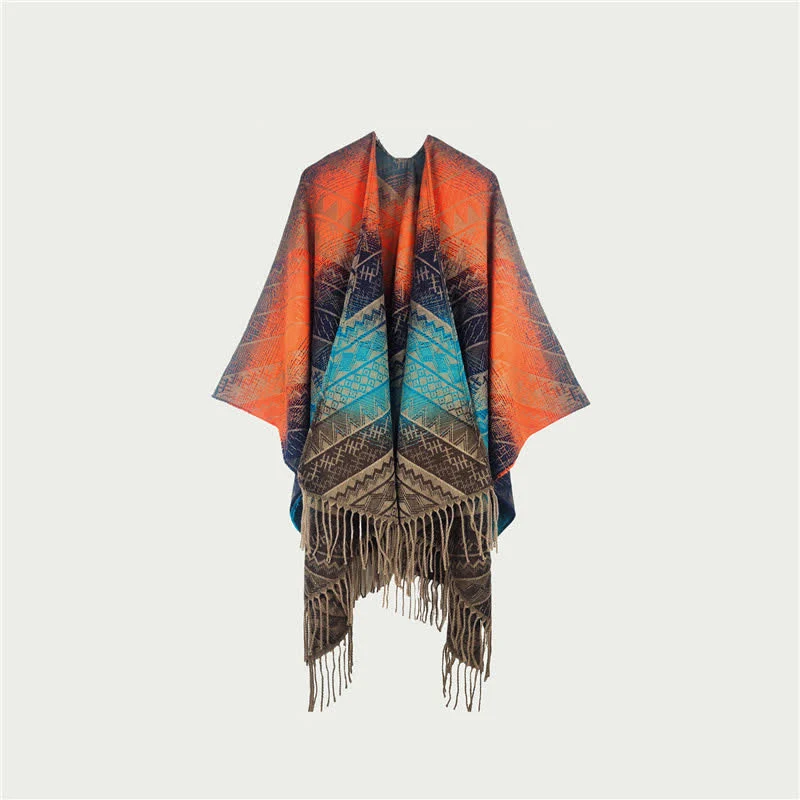 High-End Ownkoti Gradient Vintage Geometric Fringe Shawl Blanket Genuine