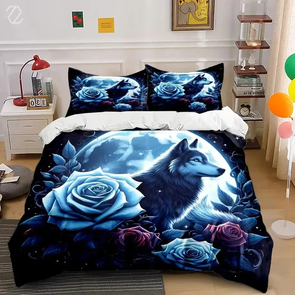 Modern Wolf Rose Moon Duvet Cover Organic