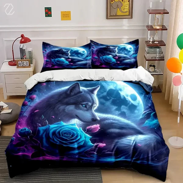 Verified Wolf Blue Rose Duvet Cover Fine Crafted