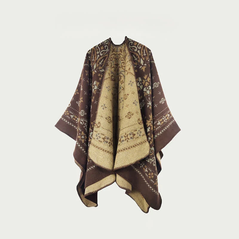 Solid Ownkoti Reversible Vintage Pattern Shawl Cape Soft