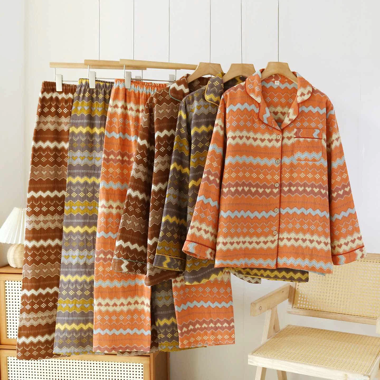 Authentic Ownkoti Vintage Wave Cotton Couple Loungewear Set Clean