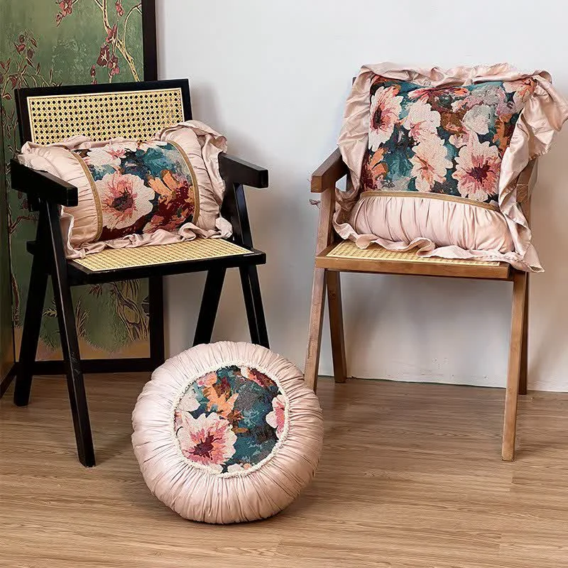 Optimized Ownkoti Poppy Floral Throw Pillow with Ruffled Edge Modern