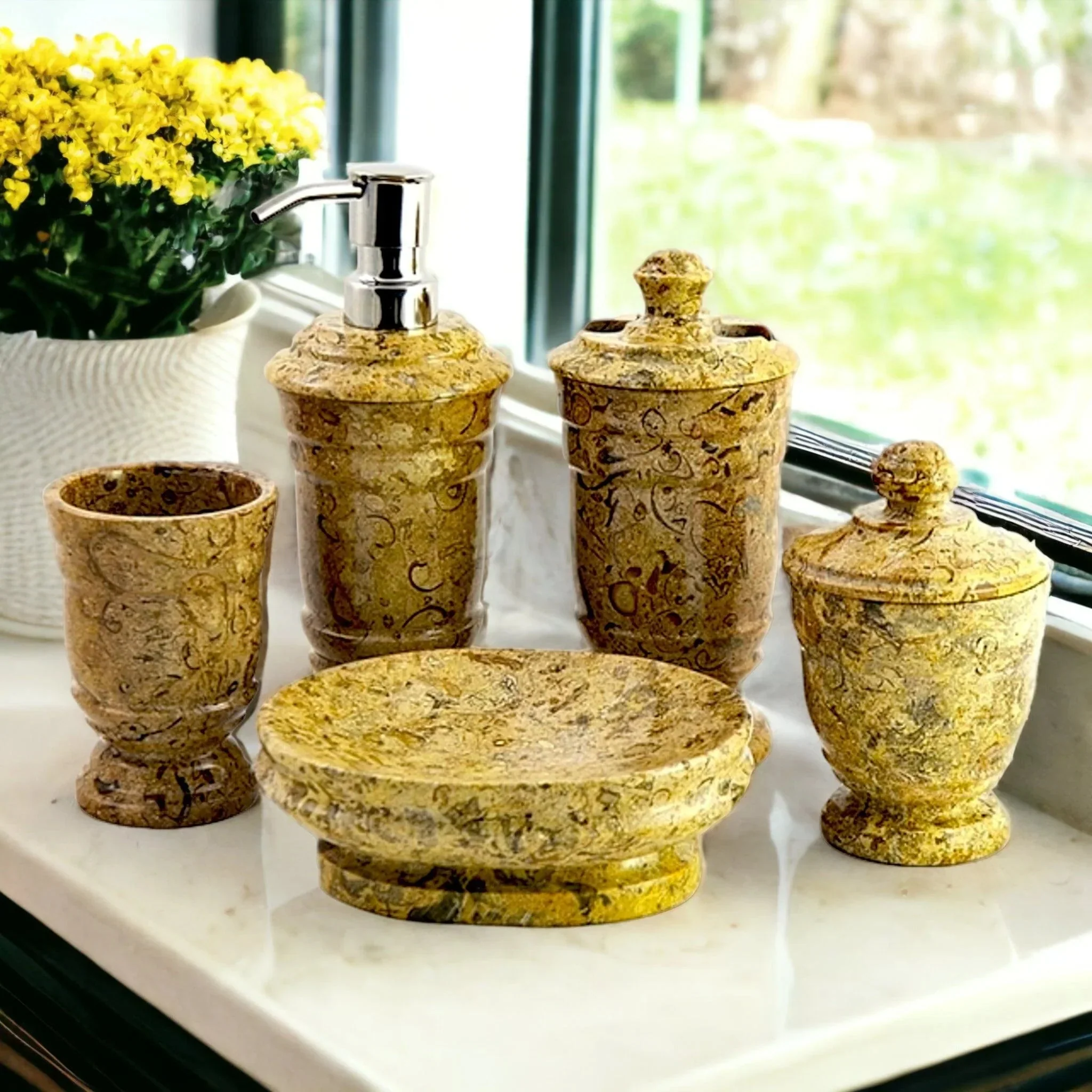 Certified 5-Piece Bathroom Accessories Set in Fossil Stone Elegant