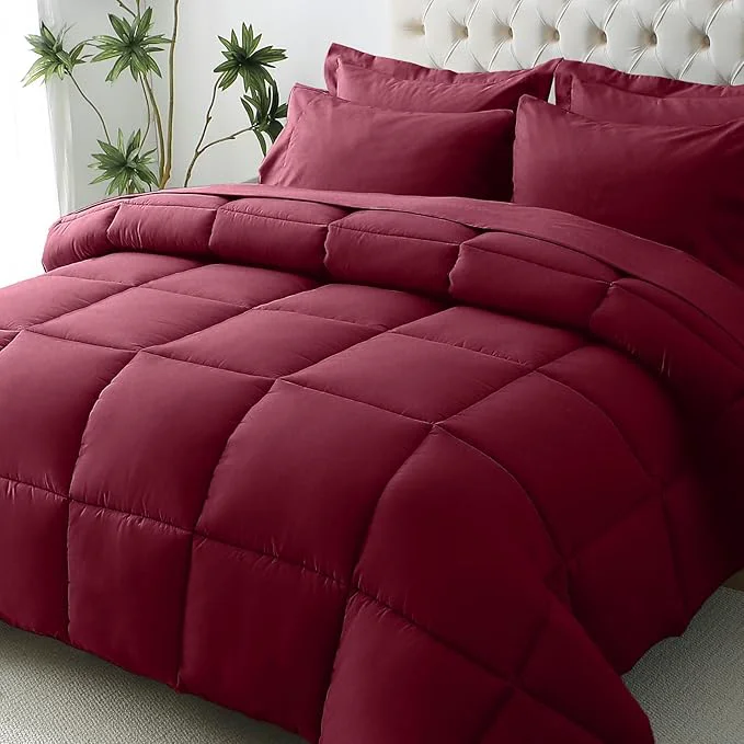 Detailed JOLLYVOGUE Full Comforter Set Ultra-Soft Bed in a Bag Full Size 7 Pieces Oeko-TEX Bedding Set with Down Comforter Sheets Pillowcases amp Shams Burgundy World-Class
