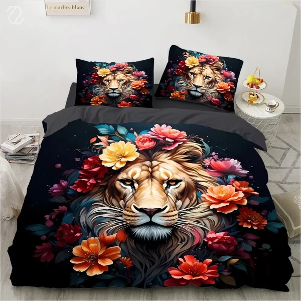 Fine 3D Flower Lion Duvet Cover Proven