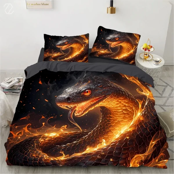 Prestigious 3D Flame Snake Duvet Cover Optimized