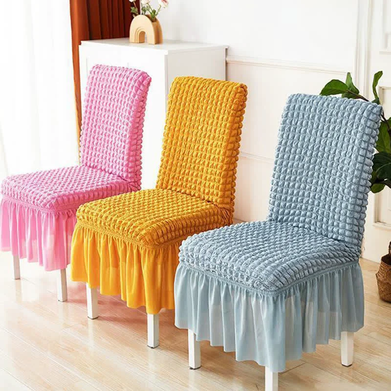 Green Ownkoti Seersucker Stretch Chair Cover with Ruffle Skirt Clean