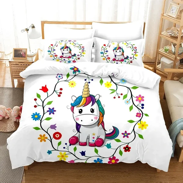 Efficient 3D Cartoon Unicorn Duvet Cover Elegant