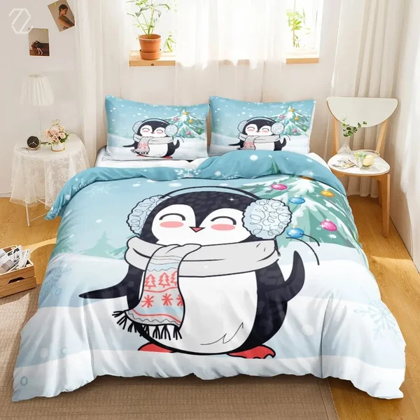 Reusable Cartoon Penguin Duvet Cover Enhanced
