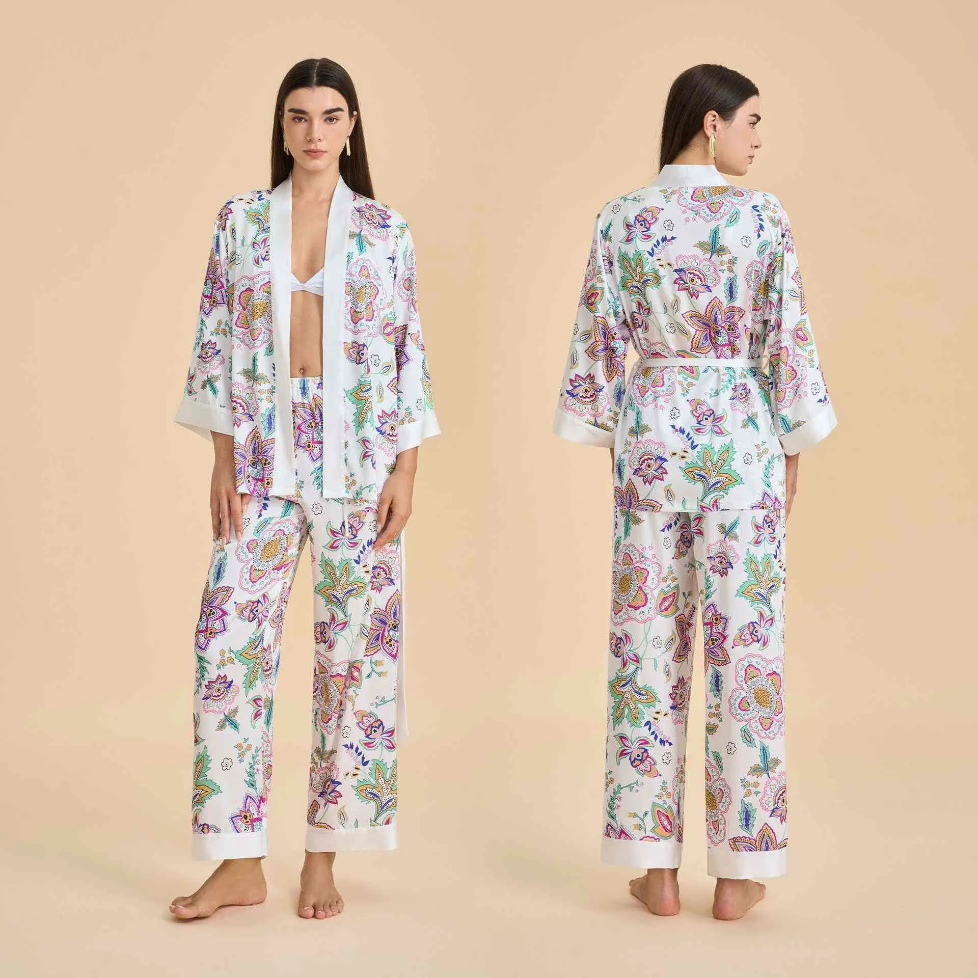 Next-Generation Ownkoti Retro Floral Kimono Loungewear Set Practical