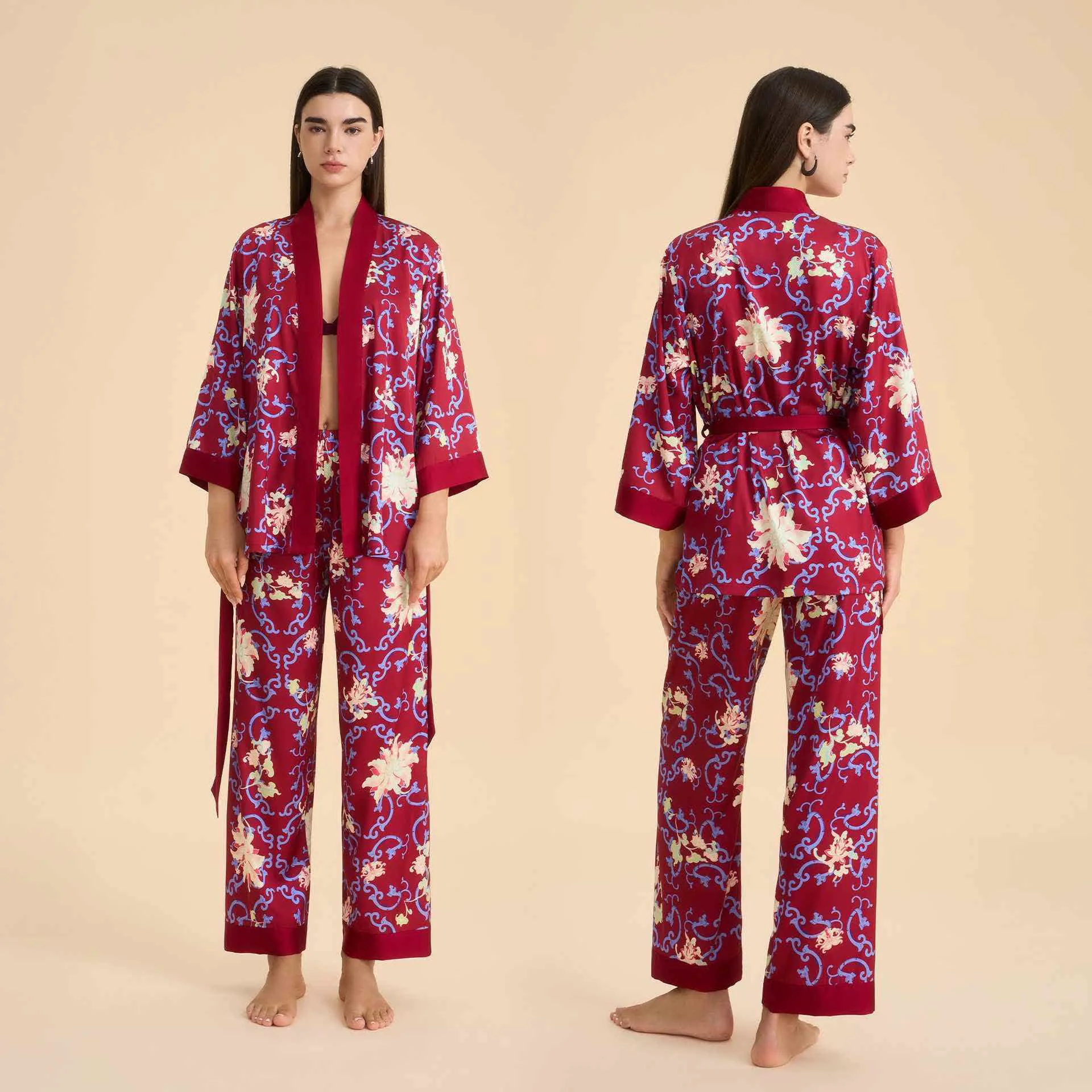Secure Ownkoti Retro Floral Kimono Style Loungewear Set Quality