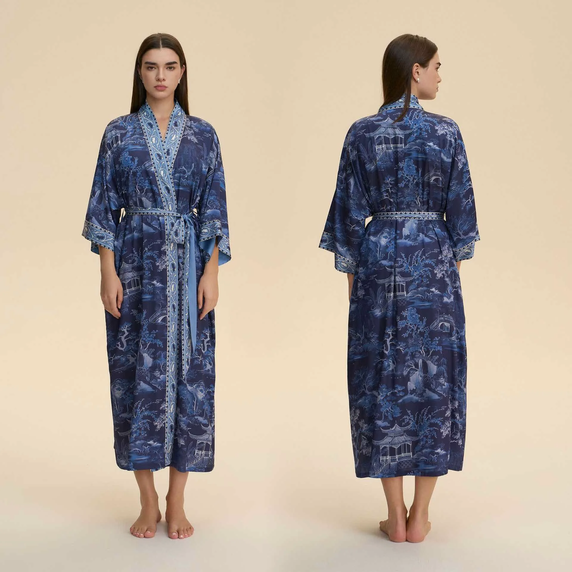 Easy-to-Use Ownkoti Oriental Landscape Kimono Style Bathrobe Innovative